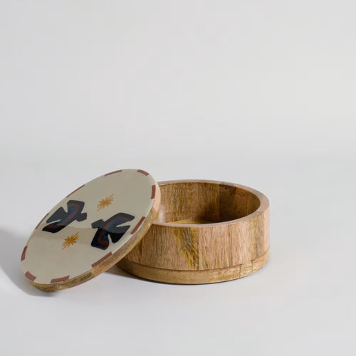 Caja decorativa de madera de mango con motivos de pájaros multicolores, L 18 cm