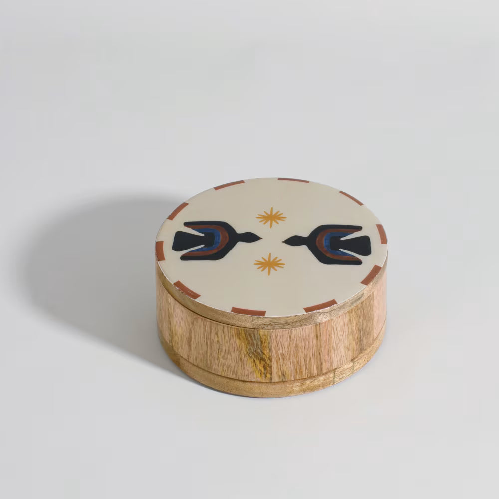 Caja decorativa de madera de mango con motivos de pájaros multicolores, L 18 cm