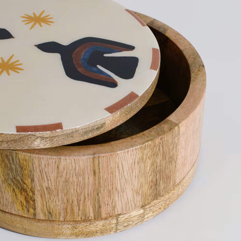 Caja decorativa de madera de mango con motivos de pájaros multicolores, L 18 cm