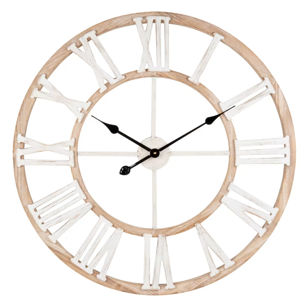 Reloj de pared beige y blanco, 70 cm de diámetro
