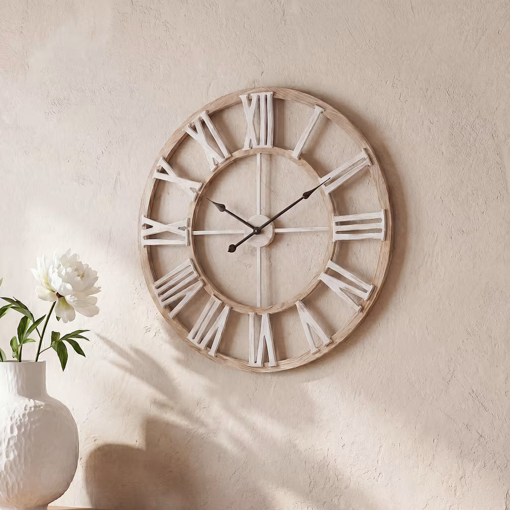 Reloj de pared beige y blanco, 70 cm de diámetro