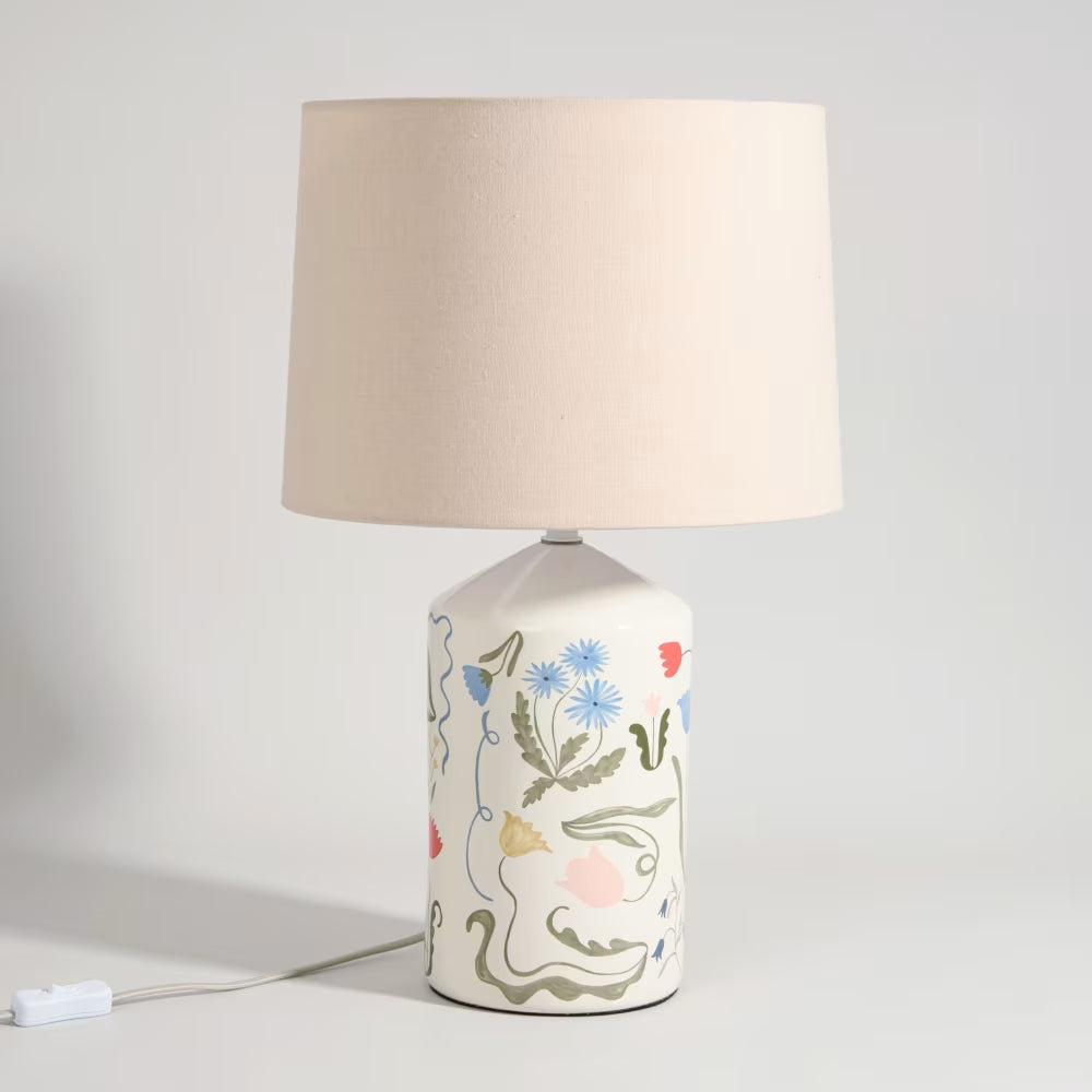 Lámpara de gres con pantalla de color beige crema