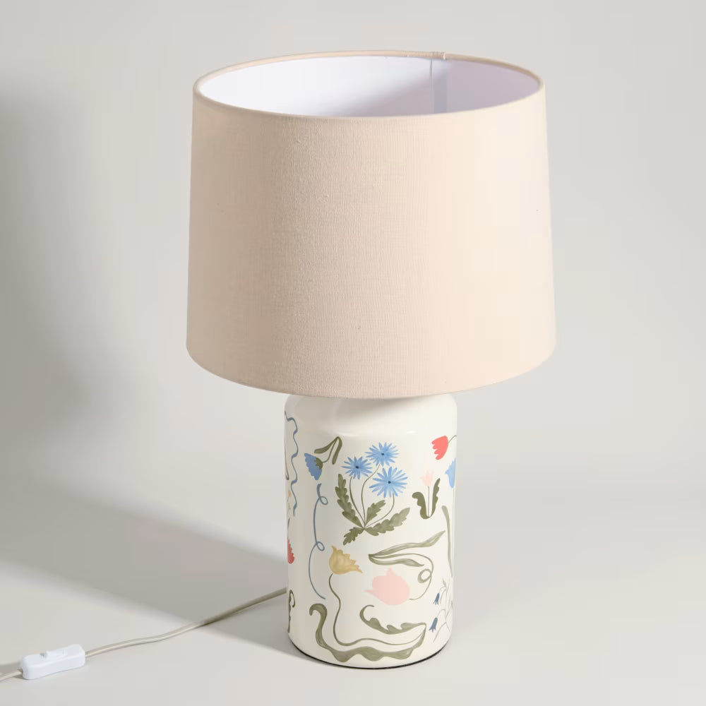 Lámpara de gres con pantalla de color beige crema