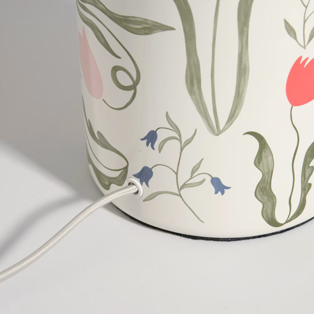 Lámpara de gres con pantalla de color beige crema